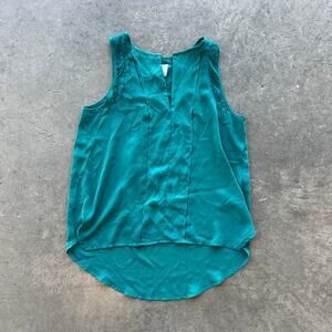 Vintage Y2K Maeve by Anthropologie Chiffon Split Neck Hi-Low Teal Blouse Women 2